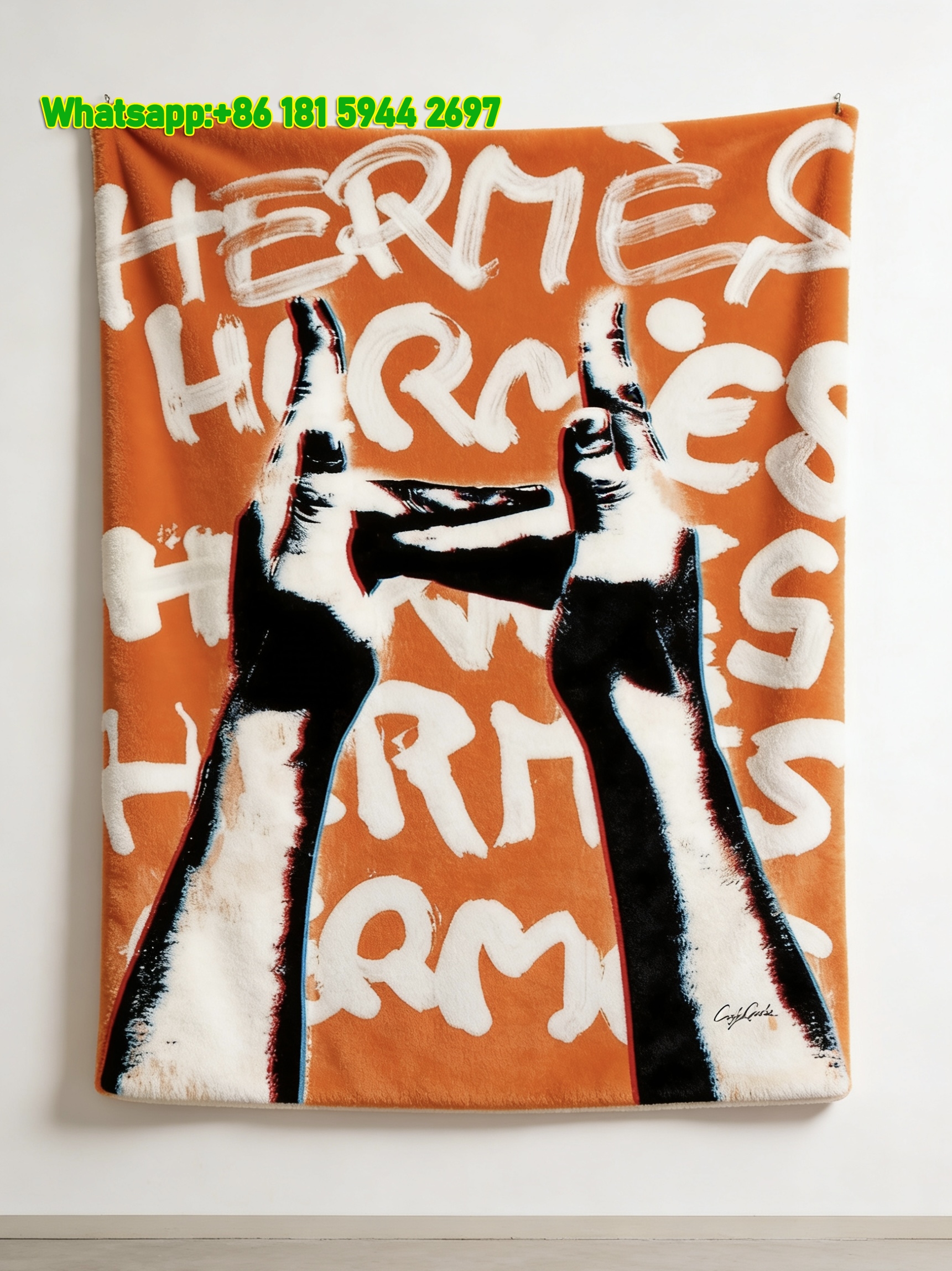 Hermès Hands Gesture Orange Flannel Sofa Throw Blanket IMG_5352